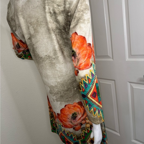 a. m. m. a Western Cream and Orange Asymmetrical Graphic Dress. - Picture 5 of 11